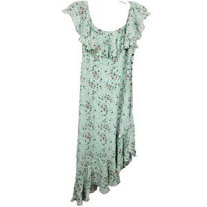 100% Silk Dress Sz 2 Asymm Chiffo Floral Ruffle Nicole Miller Flutter Sleeve $39